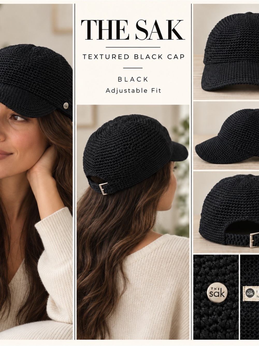 The Sak Black Textured Knit Adjustable Cap